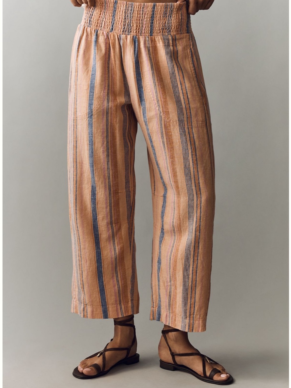 Anthropologie Peach & Blue Stripe Wide-Leg Pants